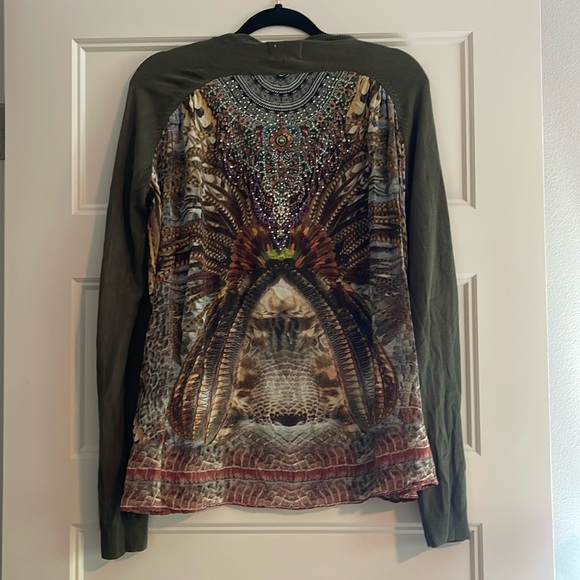 Camilla Tops - Camilla Embellished Long Sleeve Knit Top with Intricate Design - olive green